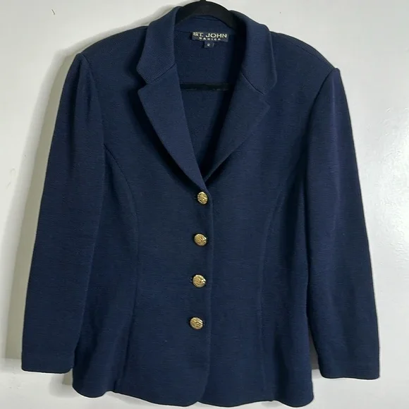 ST. Jone basic navy blue gold button knit jacket size 12